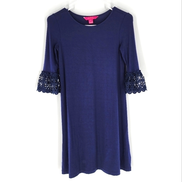 Lilly Pulitzer Dresses & Skirts - Lilly Pulitzer Ophelia Swing Shift Dress Crochet Lace Navy Blue XXS
